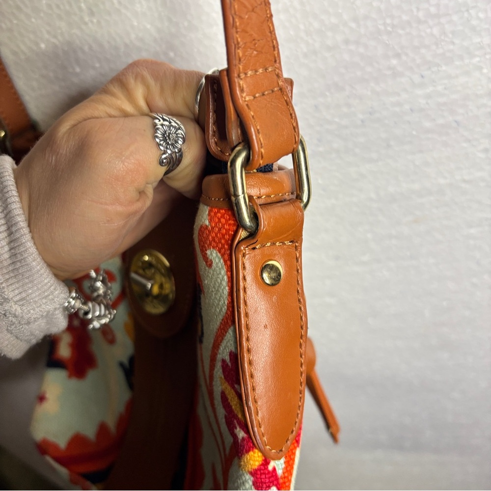 Spartina 449 Paisley Floral Linen Crossbody Bag Leather Trim Boho Coastal - Picture 8 of 16